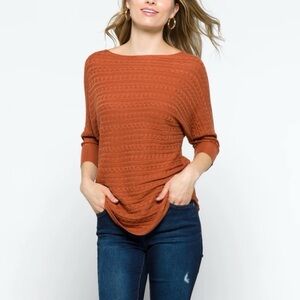 Market & Spruce Burnt Orange Cable Knit Dolman 3/4 Sleeve Sweater - NWT - L